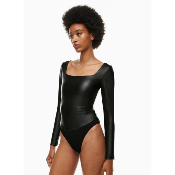NWOT Aritzia TEN by BABATON Glamour Black Faux Leather Bodysuit, Size 2XS - Picture 11 of 15